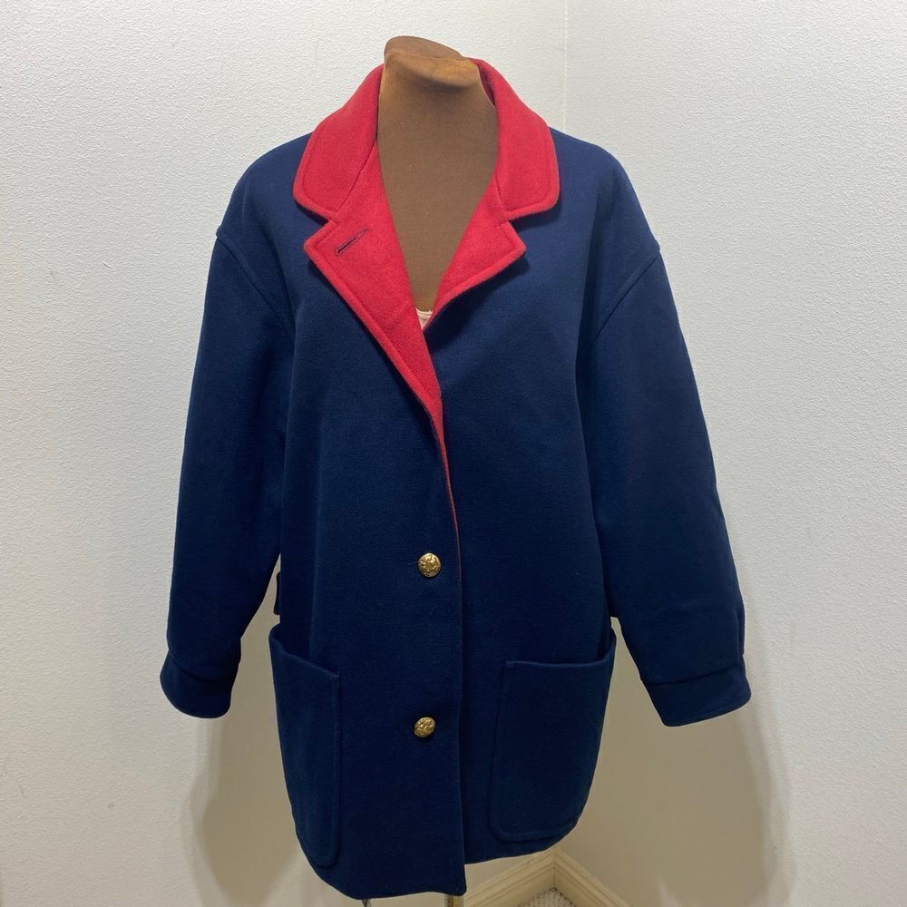Mackintosh Blue Red Coat Jacket Women's Size 14 Wool Blend